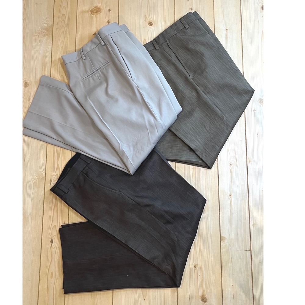 Lot 3‎ Mens Dress Pants Flat Front Straight Leg Grey Charcoal 32 34 Waist